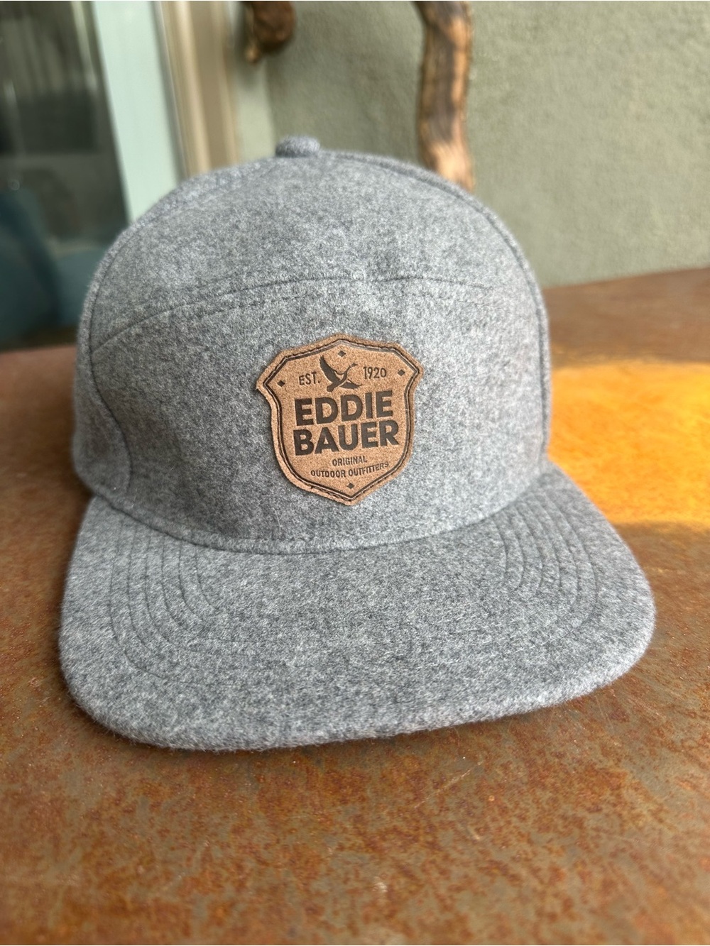 Eddie Bauer Wool Blend Snapback Hat Gray Flat Brim Outdoor Cap Like New